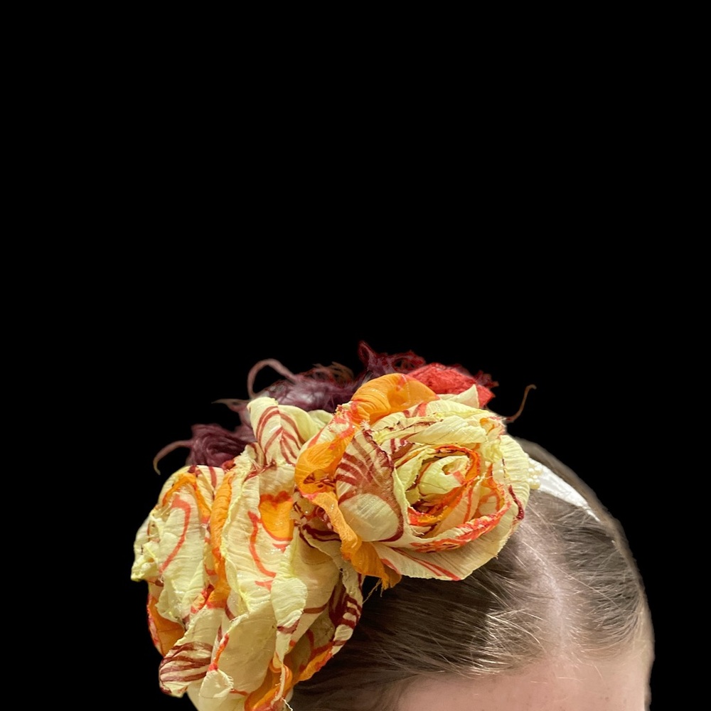 One of a kind huge oversized flower feather beads headband Fascinator yellow